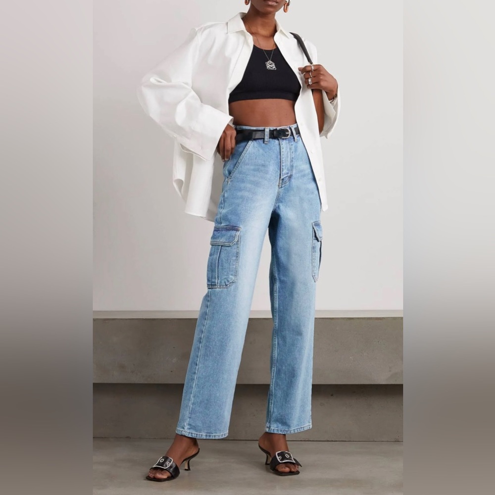 Frankie Shop's 'Kai' wide-leg, very in-style cargo jeans high waisted size XS